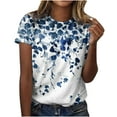 thumbnail image 1 of JINMGG Womens Tops Clearance under $5 Women's Casual Loose Floral Print Crewneck Printed Short Sleeve T-Shirt Tops Blue S, 1 of 8