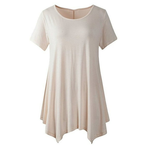 JINMGG Womens Tops under $5 Women's Fashion Casual Summer Solid Color Short Sleeve Round Neck Top Blouse Khaki XXL