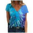 thumbnail image 1 of JINMGG Womens Tops Clearance under $5 Women's Summer Fashion Casual Printed Short Sleeve V-Neck Pullover Tops Blue S, 1 of 3