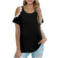 thumbnail image 1 of JINMGG Womens Tops,Cold Shoulder Tops for Women Round-Neck Fashion Casual Summer Shirts Cute Lace Blouses T-Shirt Top Black M, 1 of 7