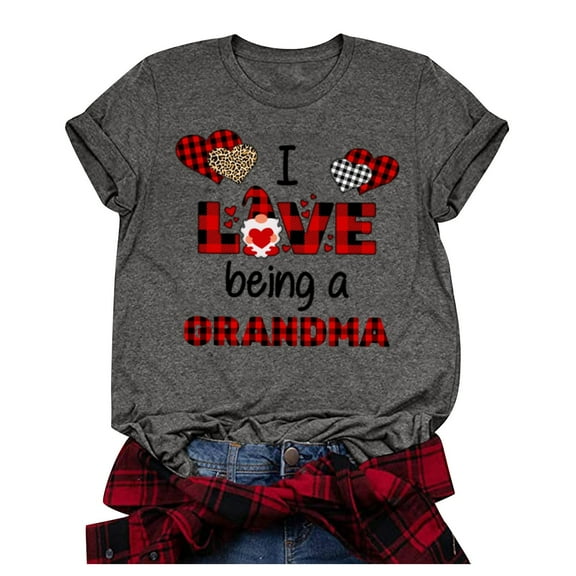 JINMGG Womens Tops,Plus Size Short Sleeve 3D Love Printed O-Neck Tops Tee T-Shirt Blouse Dark Gray XS