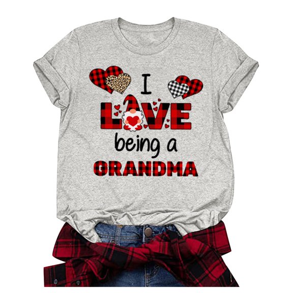 JINMGG Womens Tops,Plus Size Short Sleeve 3D Love Printed O-Neck Tops Tee T-Shirt Blouse Gray L