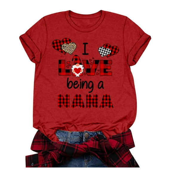 JINMGG Womens Tops,Plus Size Short Sleeve 3D Love Printed O-Neck Tops Tee T-Shirt Blouse Wine XXXXL
