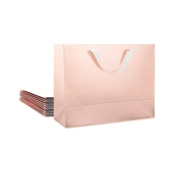 JINMING 12 Gift Bags with Handles, Rose Gold Bags Bulk for All Occasions, 13x5x10 inches