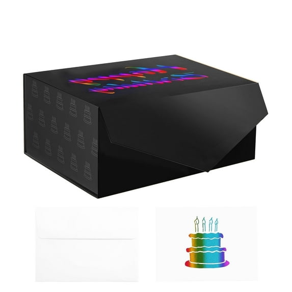 JINMING Black Happy Birthday Gift Box, Magnetic Box for Birthday, 9x6.5x3.8 inches(Matte)