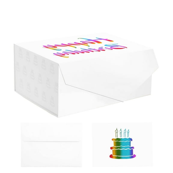 JINMING Happy Birthday Gift Box, White Box, Small Box, Magnetic Box for Birthday, 9x6.5x3.8 inches