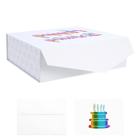 JINMING Happy Birthday Gift Box, White Magnetic Box for Birthday, 13.5x9x4.1 inches