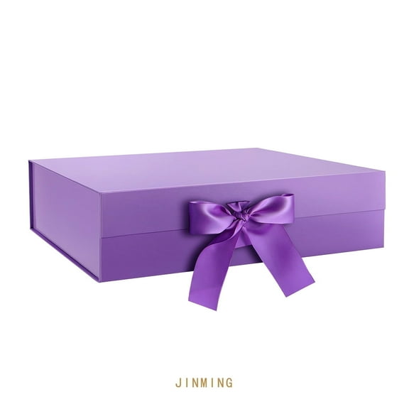 JINMING Large Gift Box with Lid for Presents 13x9.7x3.4 Inches, Purple Magnetic Gift Box with Ribbon, Bridesmaid Proposal Box, Luxury Gift Box (Glossy Purple)