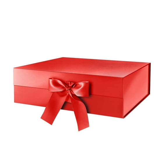 JINMING Large Gift Box with Ribbon 13.5x9x4.1 Inches, Red Gift Box with Lid Large, Bridesmaid Proposal Box, Luxury Gift Box for presents (Glossy)
