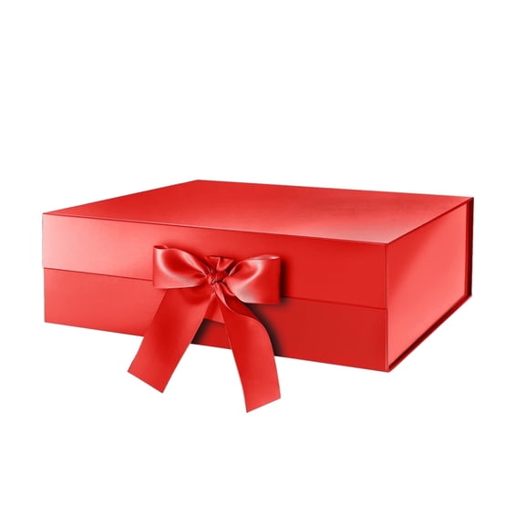 JINMING Large Gift Box with Ribbon  for Mothers Day 13.5x9x4.1 Inches, Red Gift Box with Lid Large, Bridesmaid Proposal Box, Luxury Gift Box for presents (Glossy)