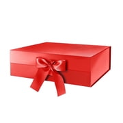 JINMING Large Gift Box with Ribbon for Mothers Day 13.5x9x4.1 Inches, Red Gift Box with Lid Large, Bridesmaid Proposal Box, Luxury Gift Box for presents Glossy
