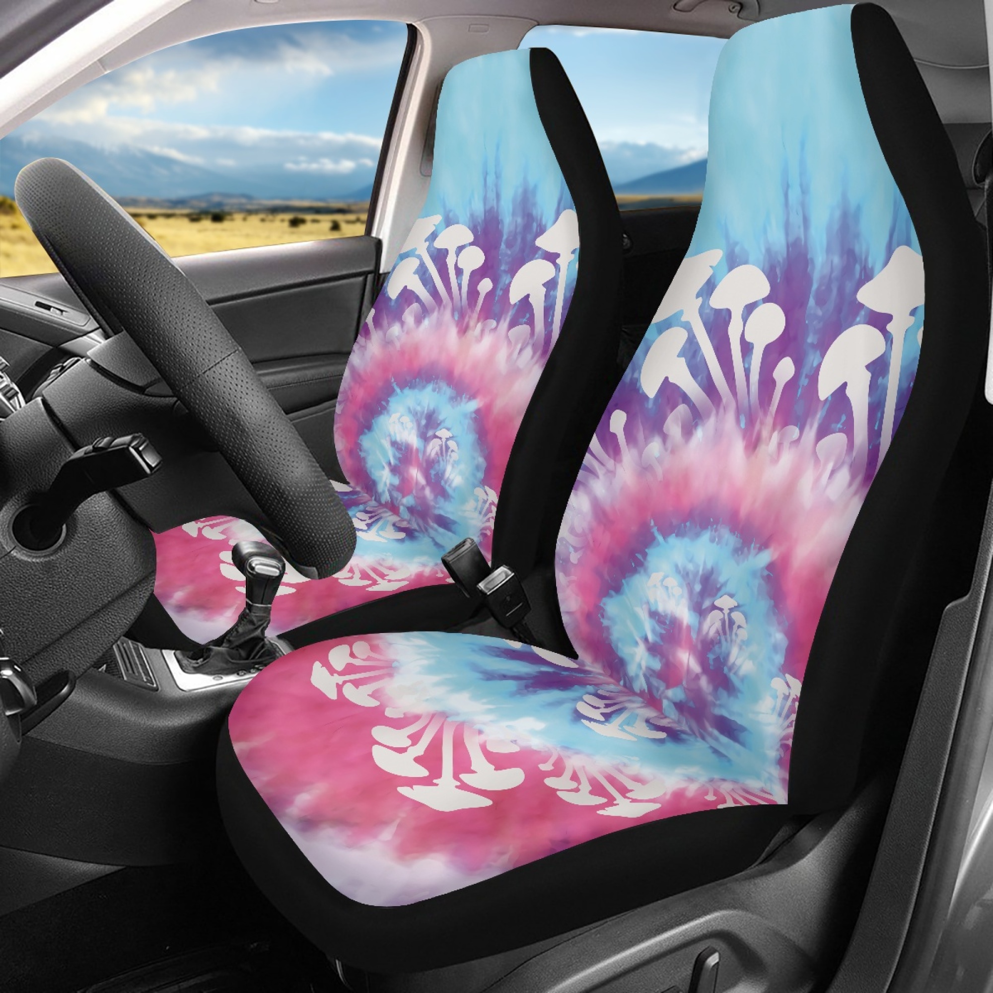 JINMUZAO 2Pcs Tiedye Styling Universal Car Seat Covers Set Waterproof