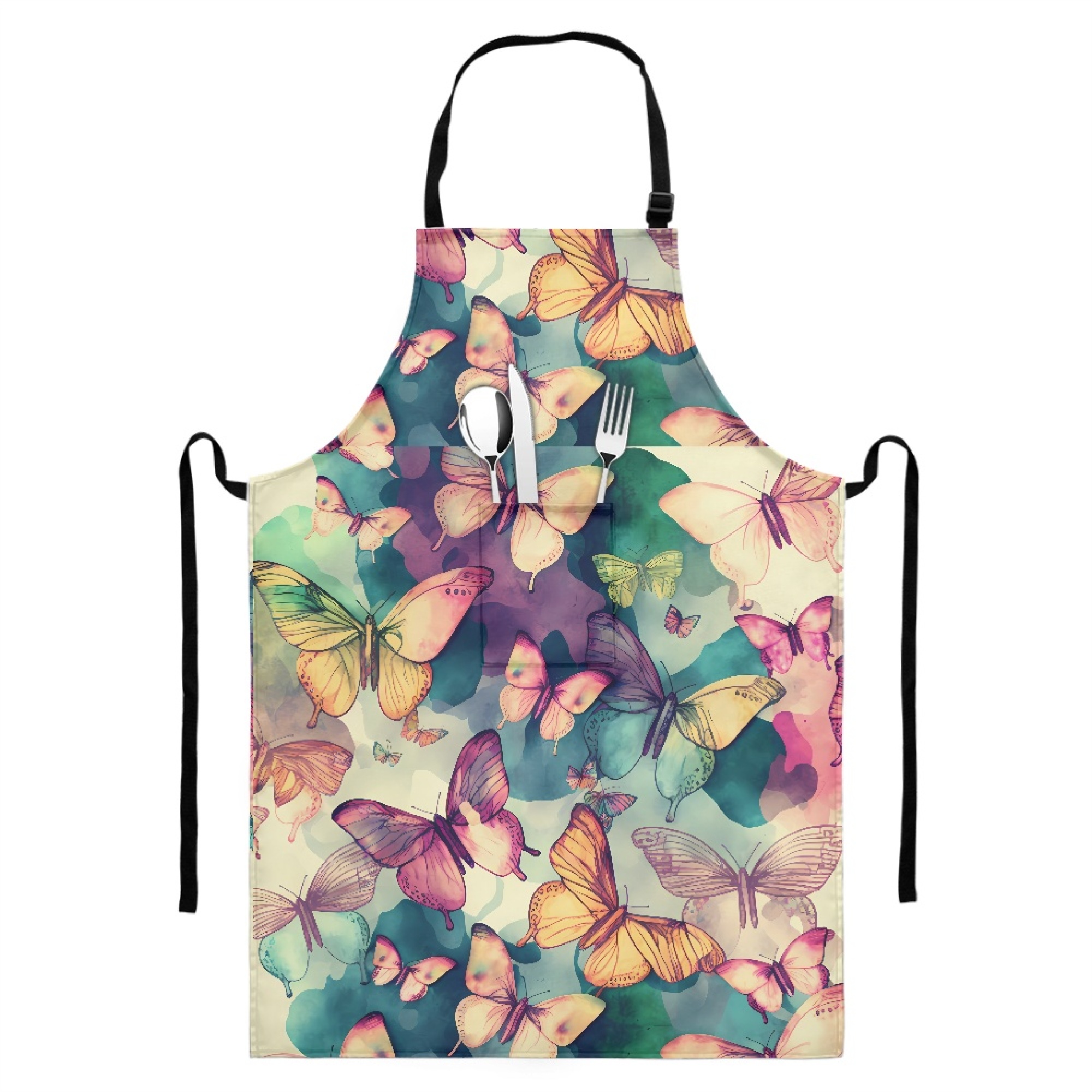 JINMUZAO Butterfly Print Painting Artist Apron with Pocket and