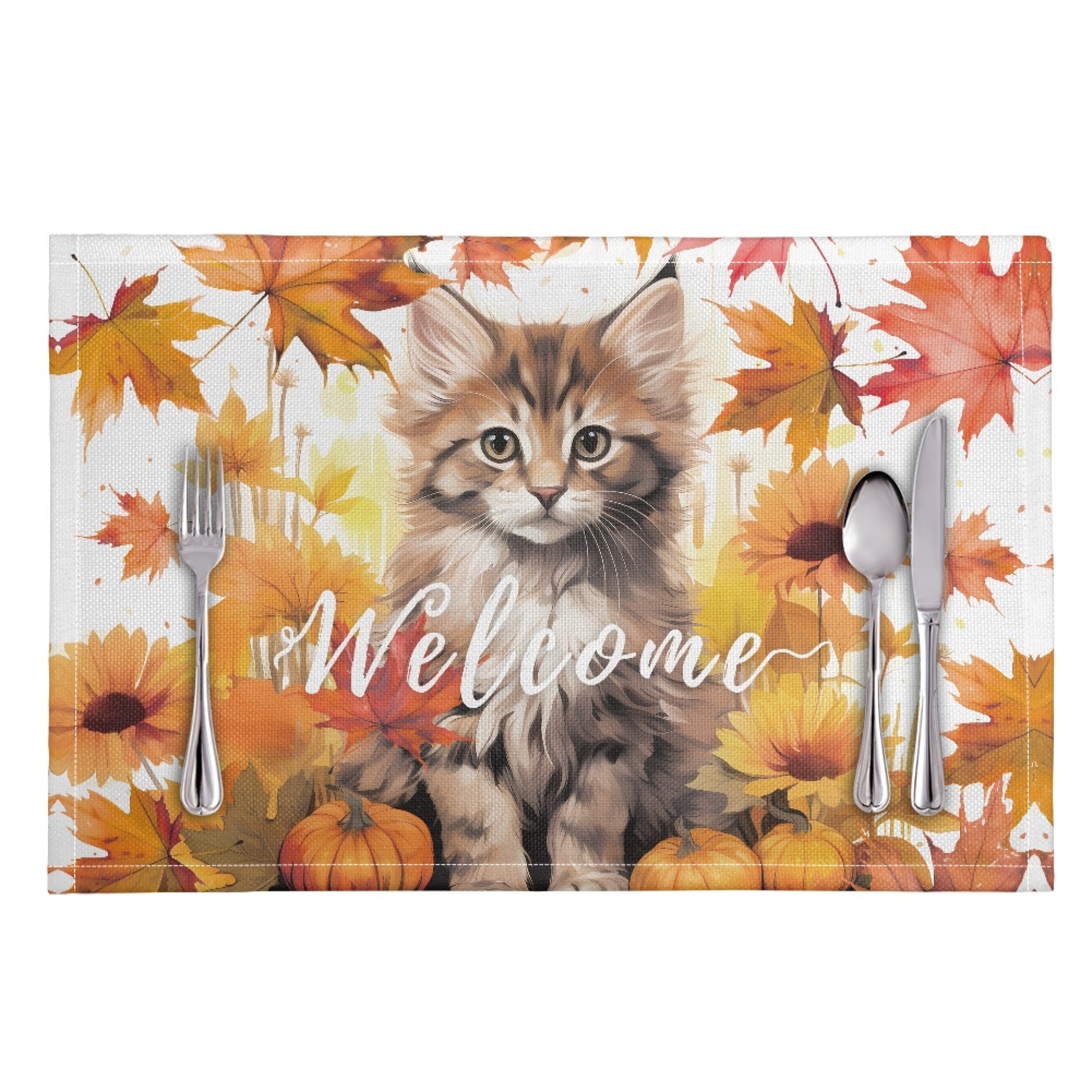 JINMUZAO Cat Pattern Placemats Table Mats Placemat Set of 4 Dining