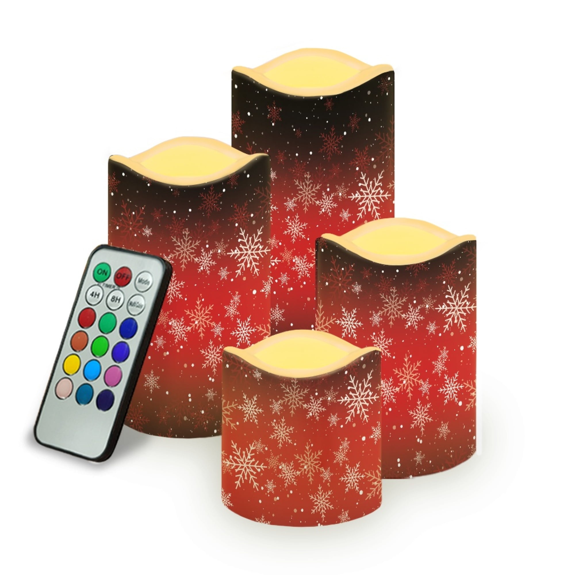 JINMUZAO Christmas Pattern Candles with Remote 4/8H Timers, Outdoor