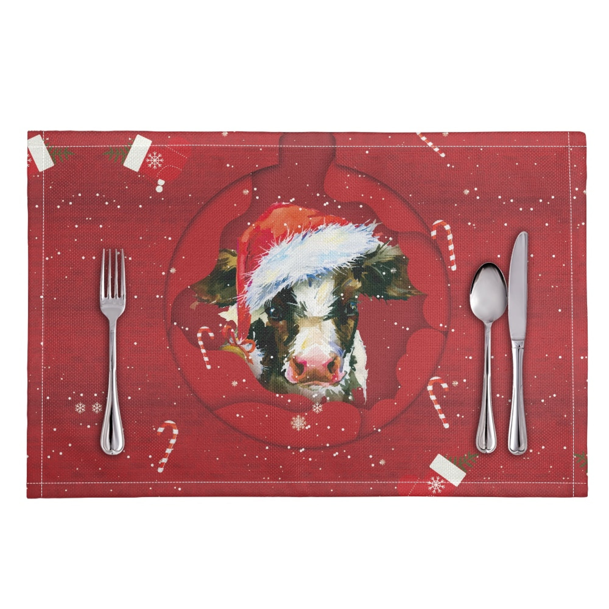 JINMUZAO Cow Print Fall Table Mats Set of 6 Heat Resistant Washable