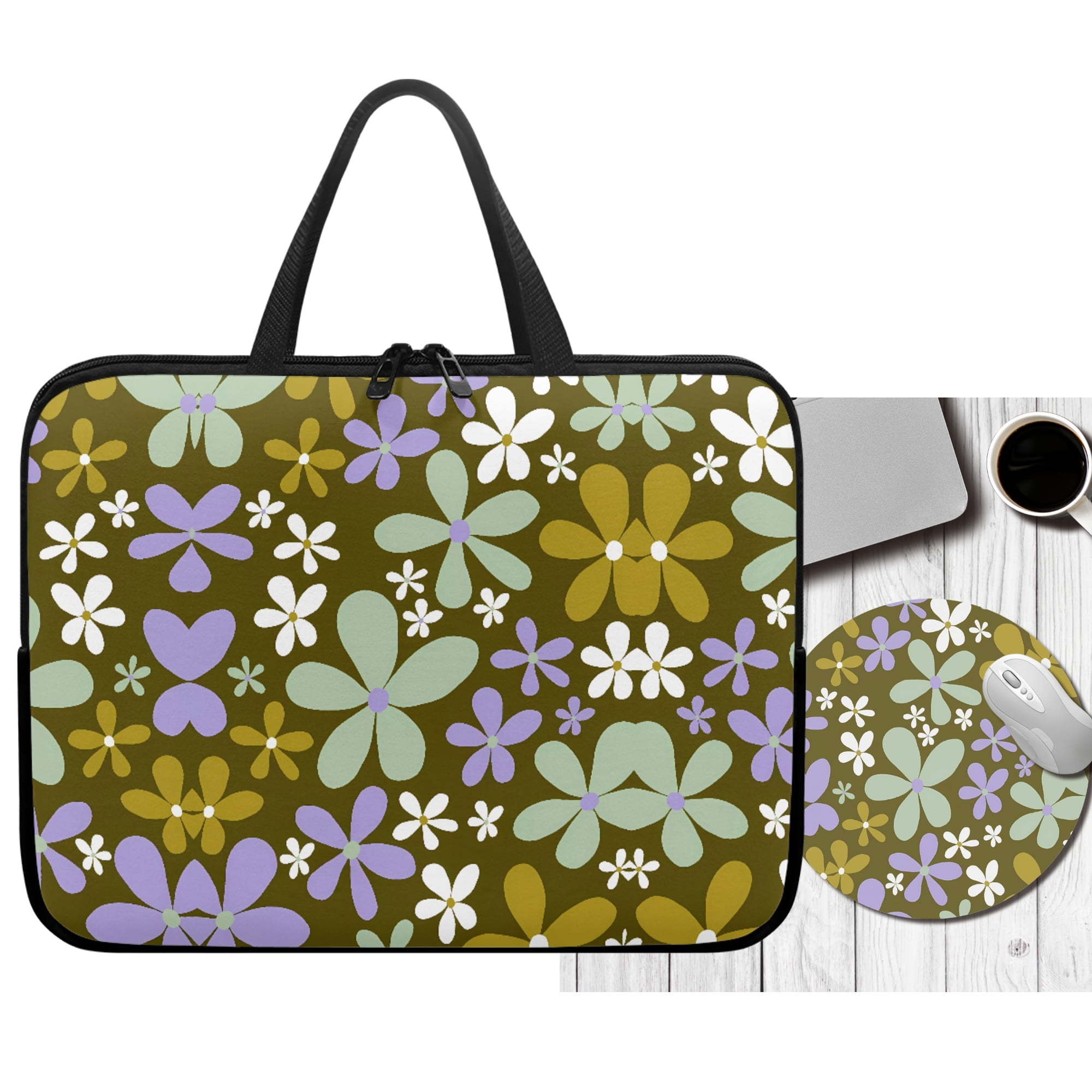 JINMUZAO Floral 2Pcs Laptop Bag Laptop Carrying Bag Portable Tablet Bag