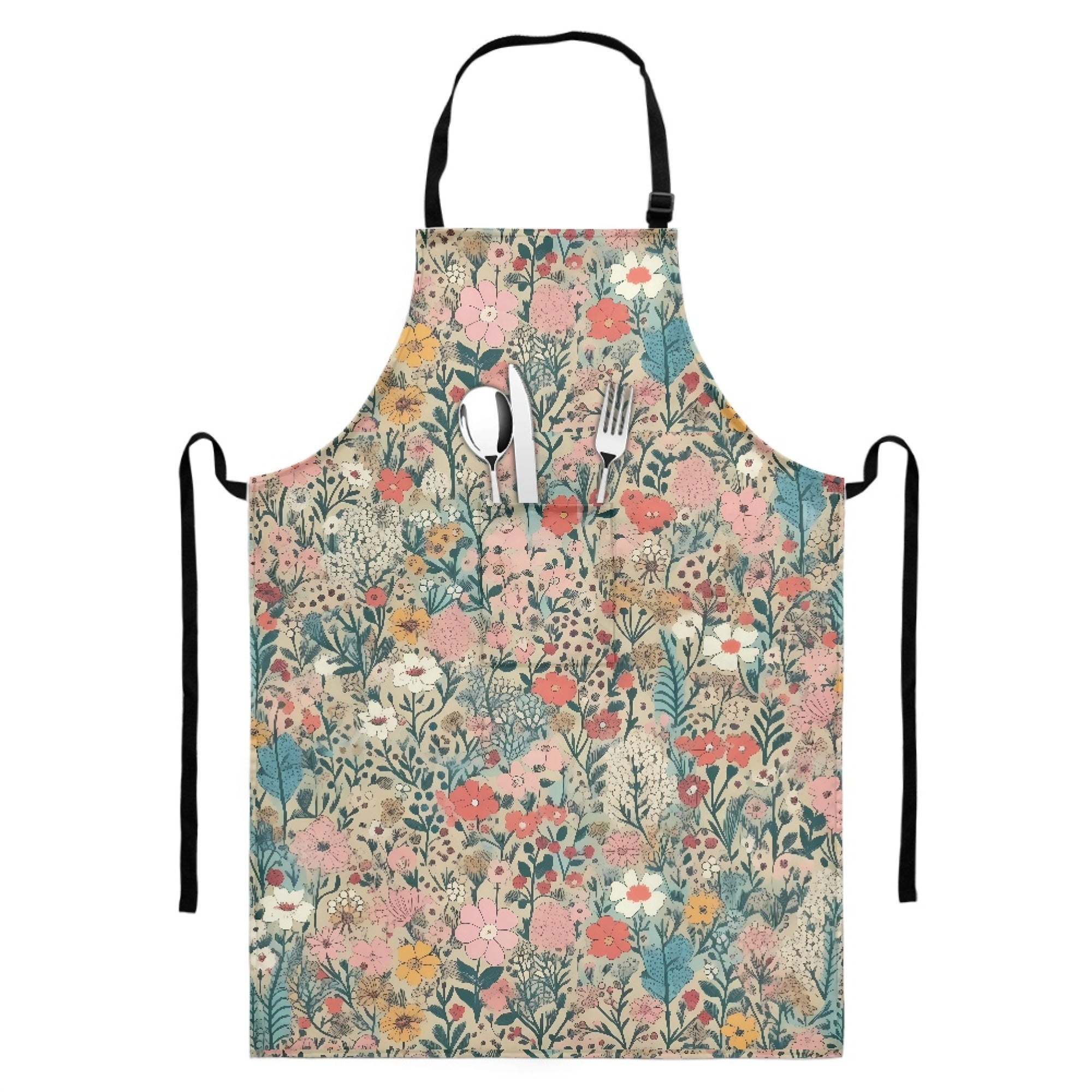 JINMUZAO Floral Print Painting Artist Apron with Pocket and Adjustable