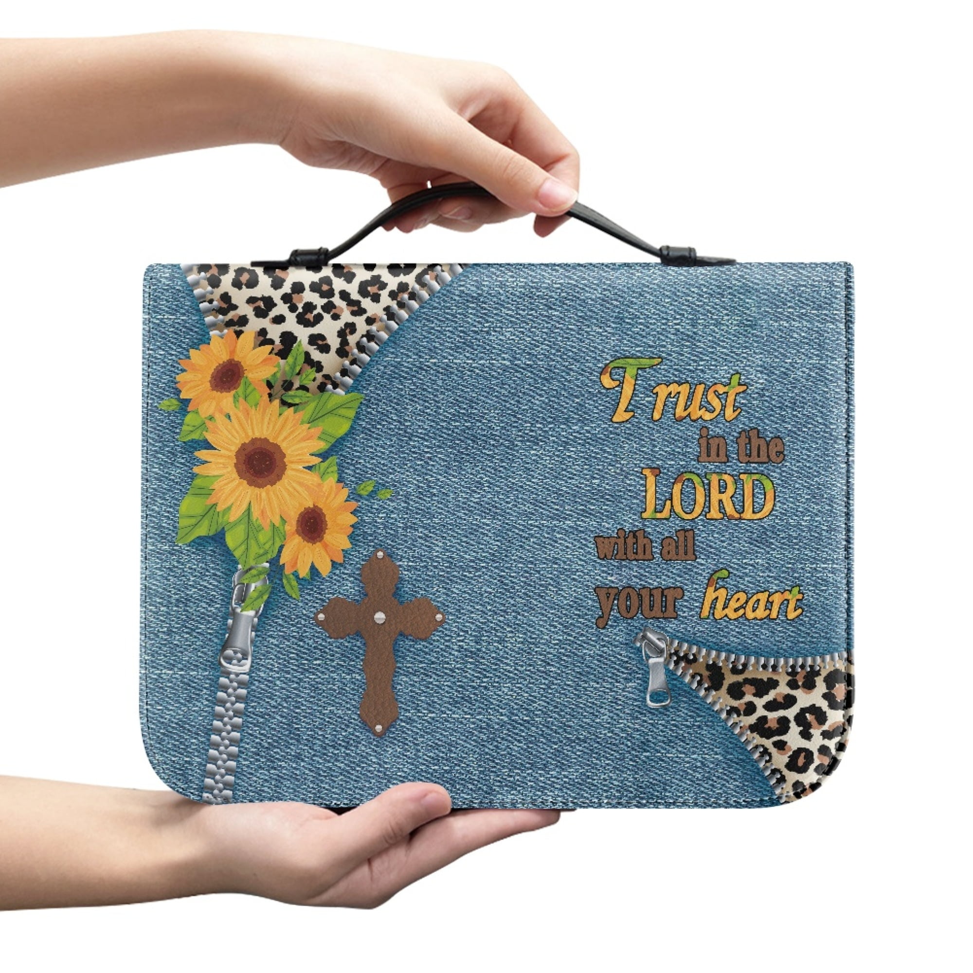 JINMUZAO Flower Print Bible Bag for Boy and Girl Zipper Bible Cases