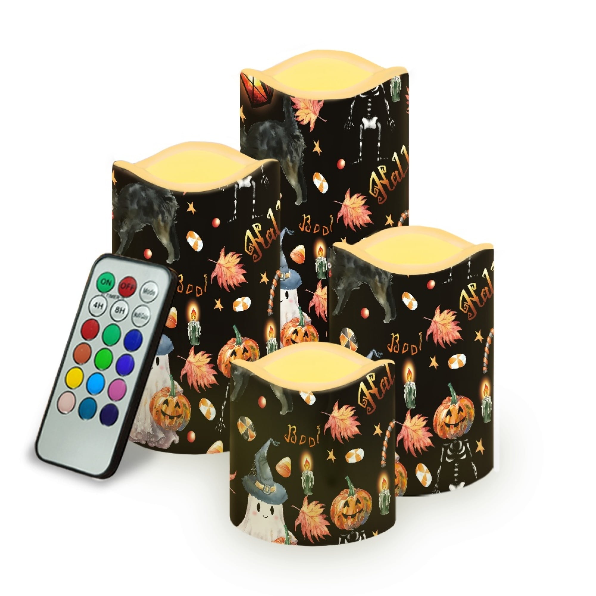 JINMUZAO Ghost LED Flameless Candle 4 Piece LED Candle with 18 Button