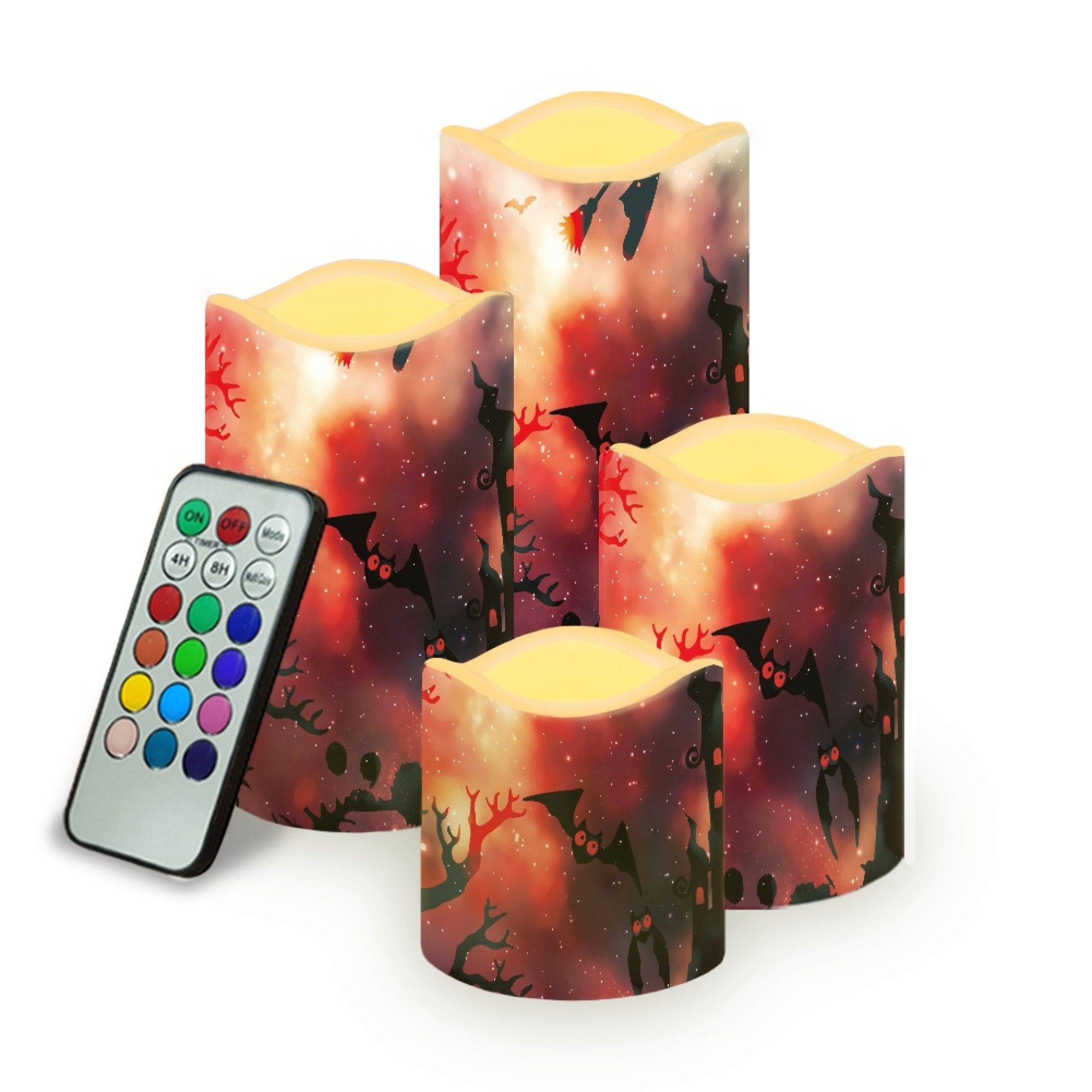 JINMUZAO Halloween Flameless Candles with Remote, 4 Pack Led Candles