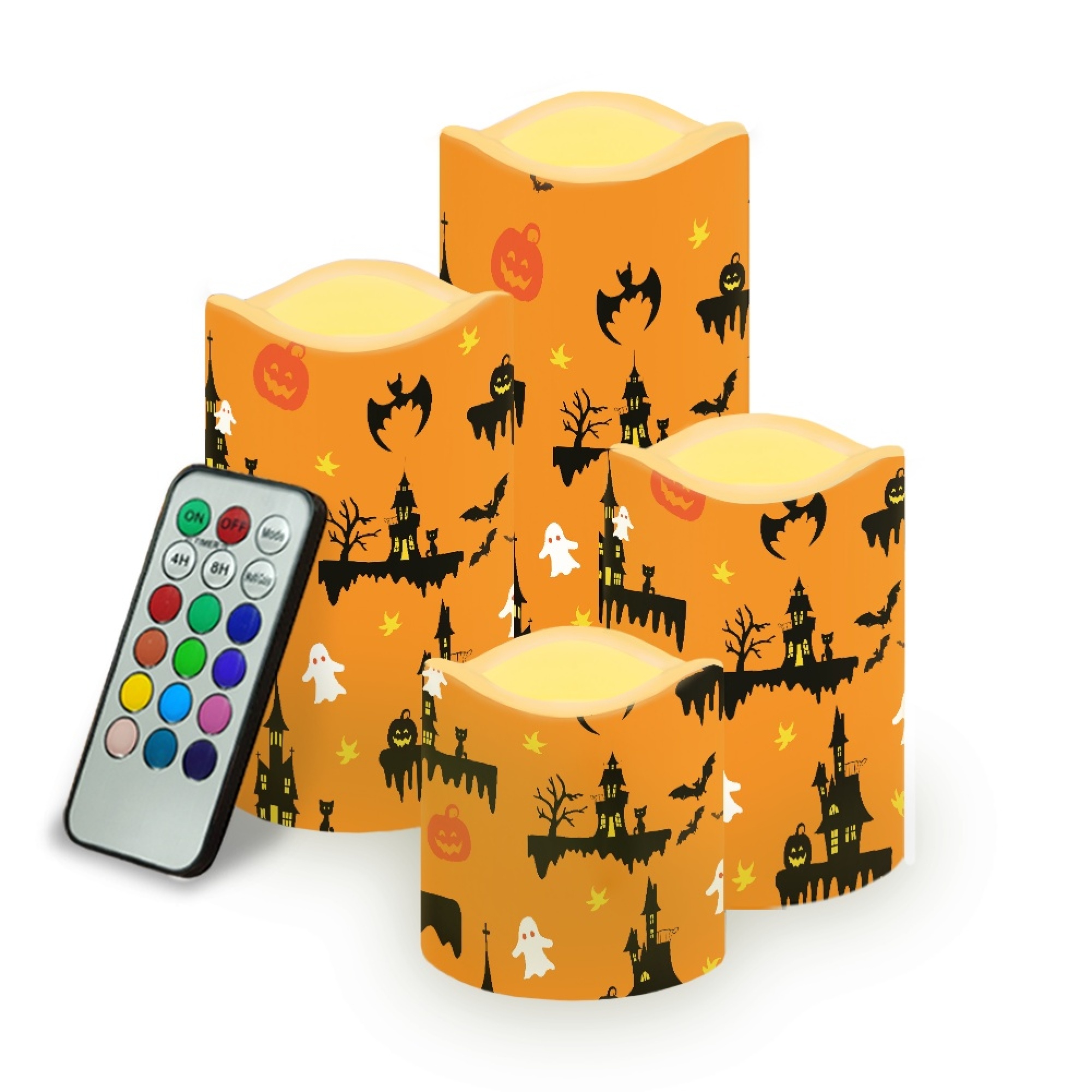 JINMUZAO Halloween Flameless Candles with Remote, 4 Pack Led Candles
