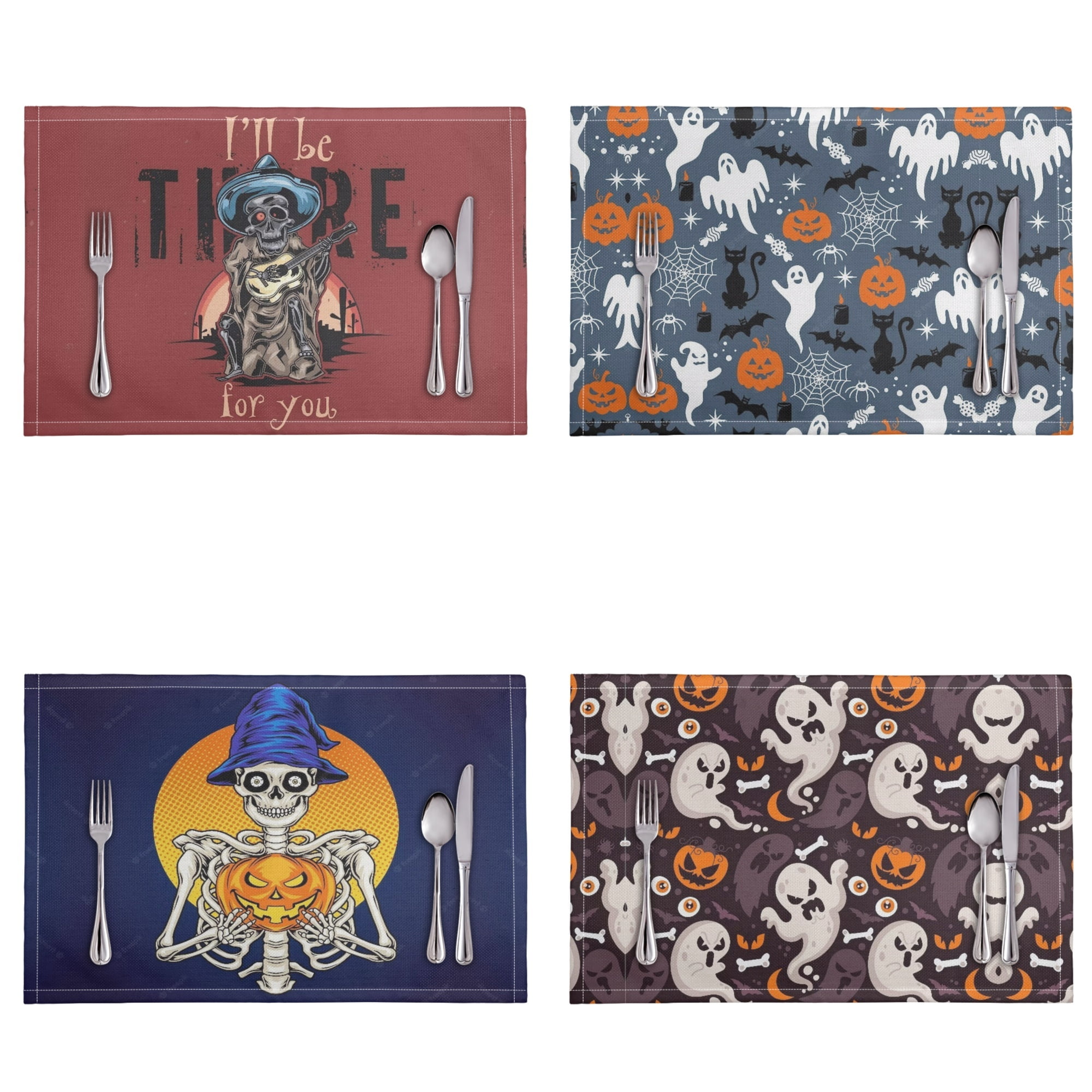 JINMUZAO Halloween Print Placemat for Dining Table Mats Set of 24 Easy