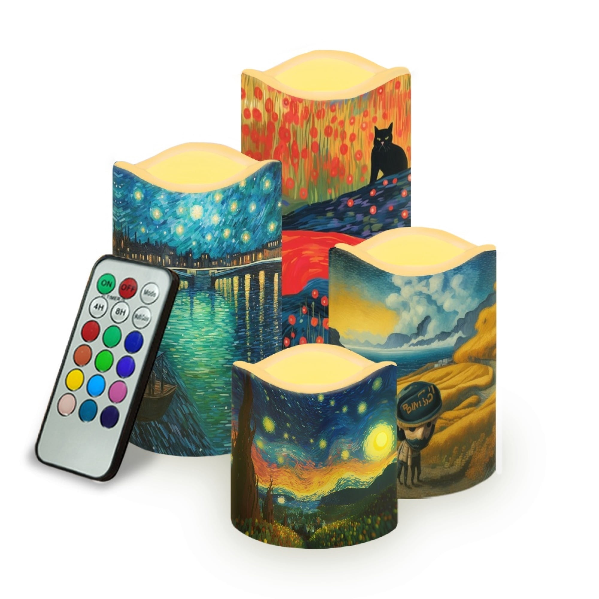 JINMUZAO Oil Print Flameless Candle 4 Piece LED Candle with 18 Button