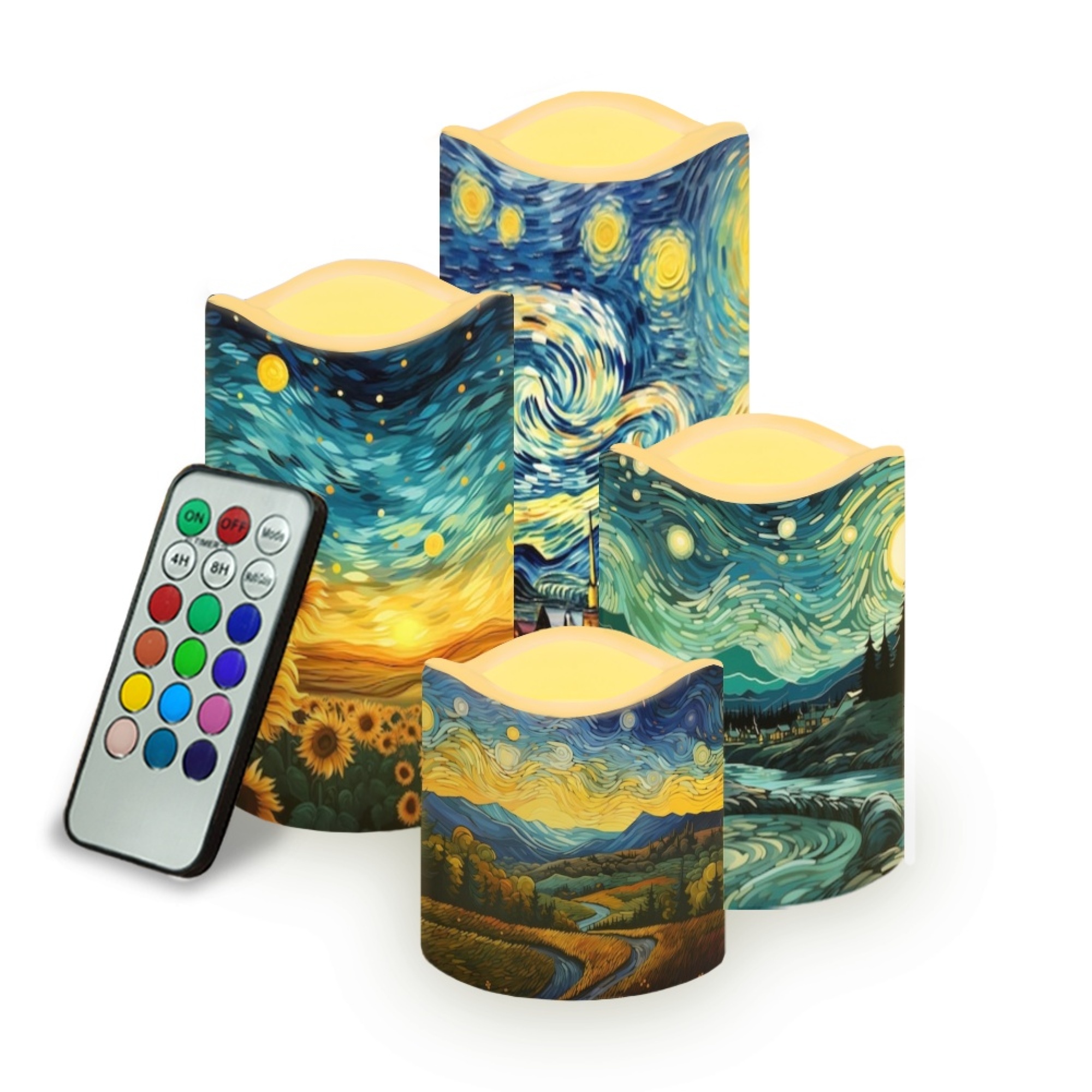 JINMUZAO Oil Print Led Flameless Candles, Battery Operated Flickering