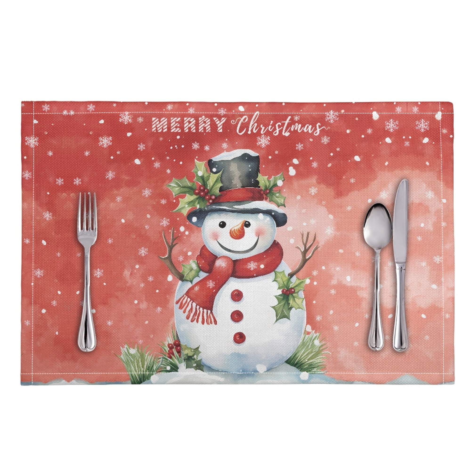 JINMUZAO Snowmen Pattern Placemats for Dining Table Halloween Table