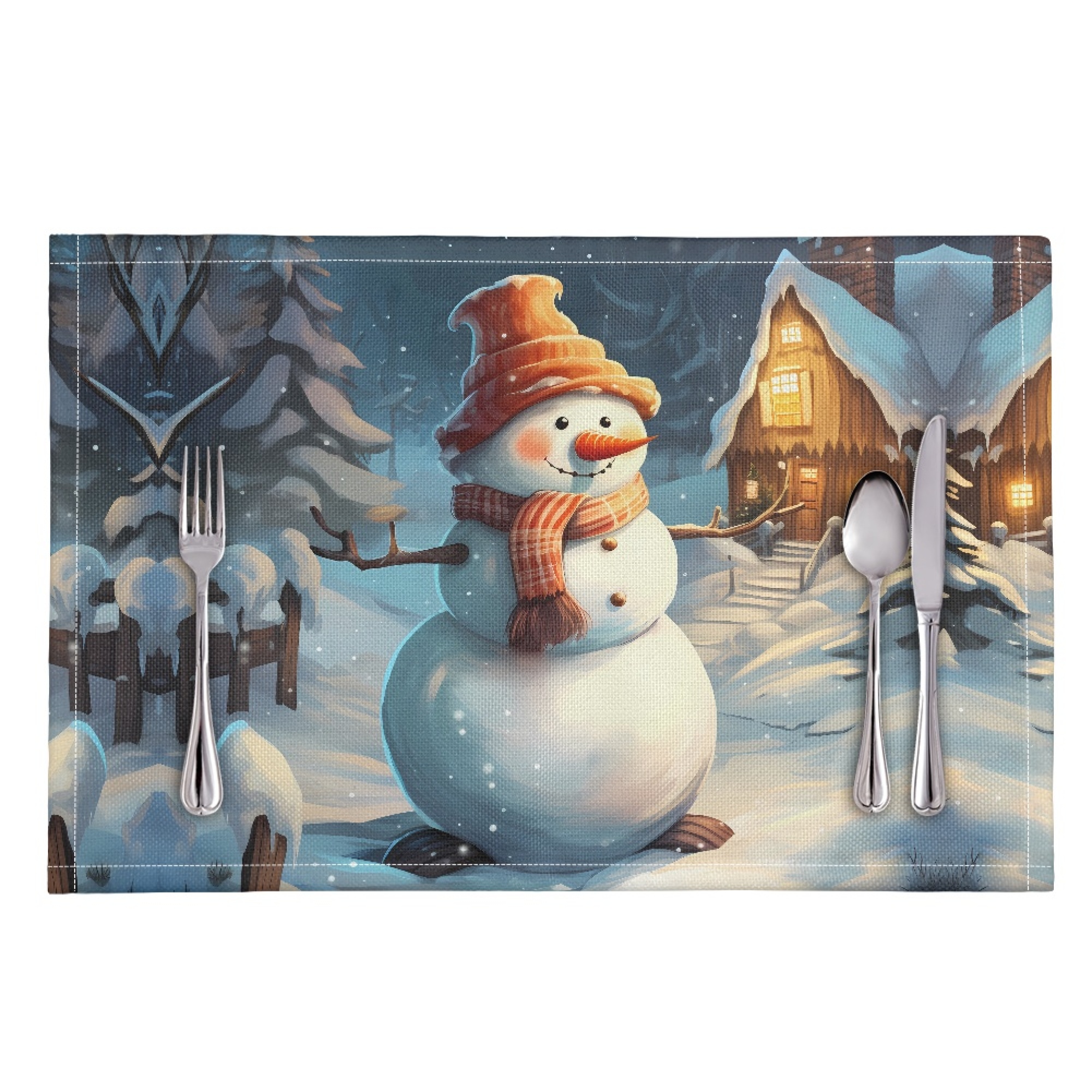 JINMUZAO Snowmen Placemats Set of 6, Polyester, Washable & Durable Table Placemats for Christmas