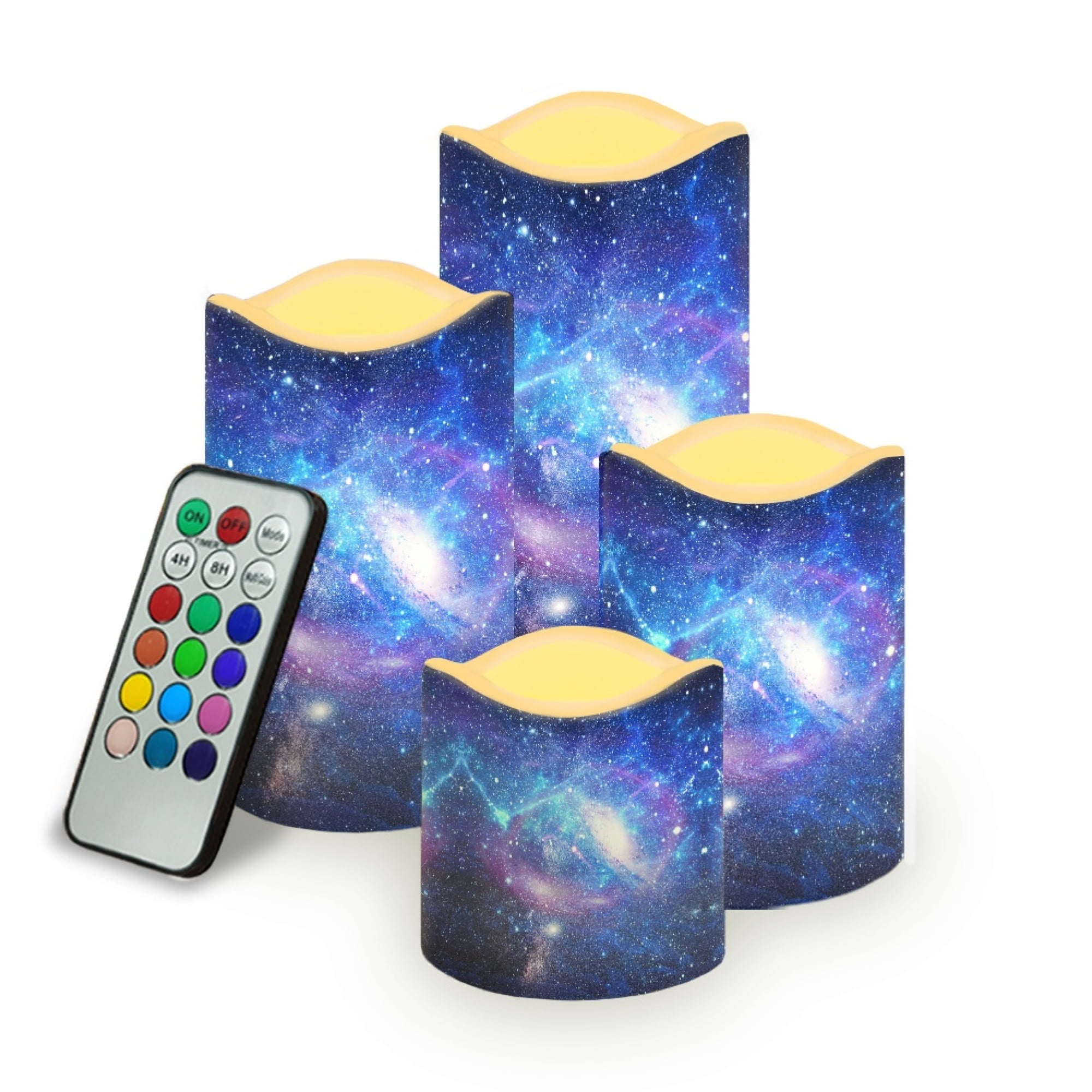 JINMUZAO Starry Sky Pattern Outdoor Waterproof Flameless Candles Battery Operated LED Pillar