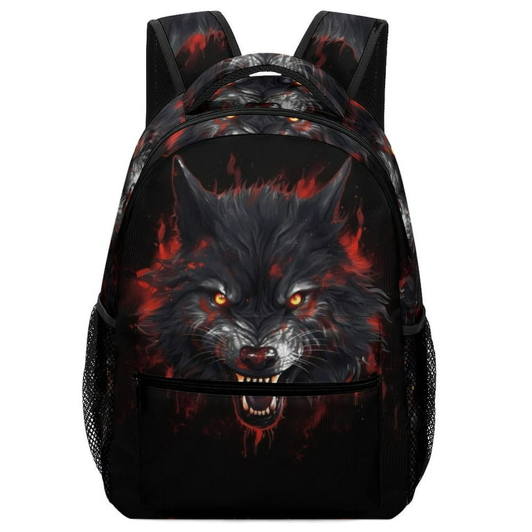 JINMUZAO Wolf Print Student Backpack with Whistle for Girls and