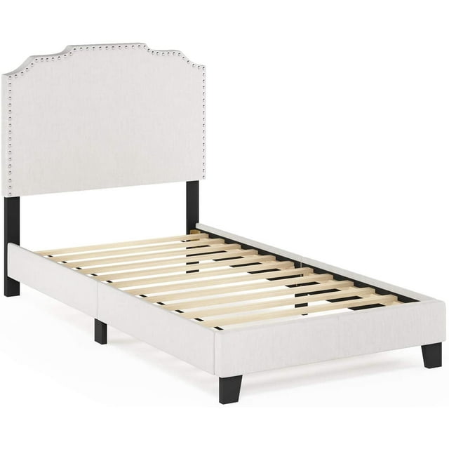 JINNA Nadia Nailhead Trim Bed Frame, Twin, Gray