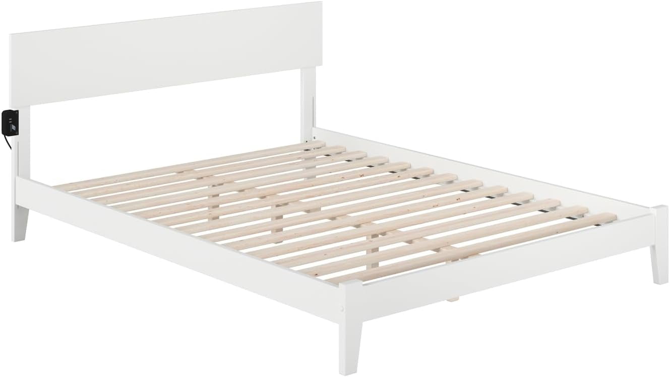 JINNA, Orlando, Low Profile Wood Platform Bed, King, White