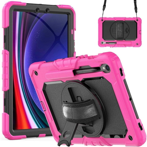 JINRAN Case for Samsung Galaxy Tab S10 FE/ S9 FE 5G 10.9 Inch/Tab S9 11 Inch, Heavy Duty Shockproof Protective Case with Screen Protector, 360° Rotating Stand, Hand/Shoulder Strap