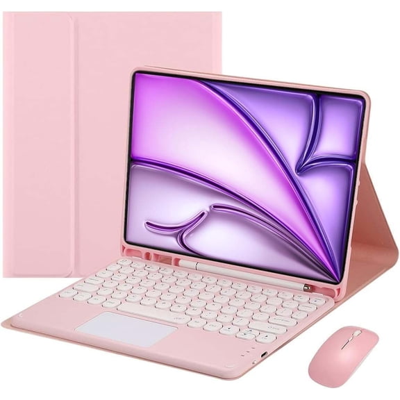 JINRAN Touch Keyboard Case for iPad Air 13-inch (M3) 2025, (M2) 2024 and iPad Pro 12.9-inch, with Mouse - Magnetically Detachable Touch Bluetooth Keyboard