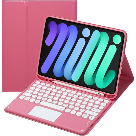 JINRAN Touch Keyboard Case for iPad Mini 7 (A17 Pro)/Mini 6th Generation Case 8.3 inch (2024/2021) with Pencil Holder - Magnetically Detachable Touch Bluetooth Keyboard