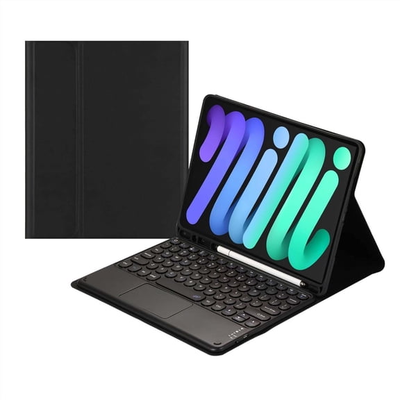 JINRAN Touch Keyboard Case for iPad Mini 7 (A17 Pro)/Mini 6th Generation Case 8.3 inch (2024/2021) with Pencil Holder - Magnetically Detachable Touch Bluetooth Keyboard