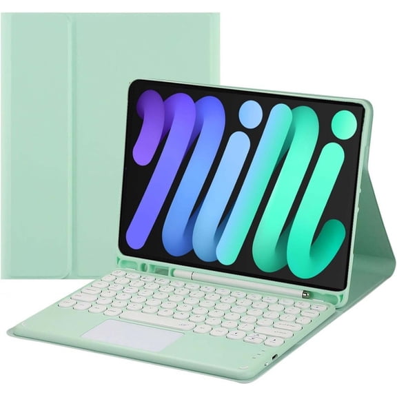 JINRAN Touch Keyboard Case for iPad Mini 7 (A17 Pro)/Mini 6th Generation Case 8.3 inch (2024/2021) with Pencil Holder - Magnetically Detachable Touch Bluetooth Keyboard