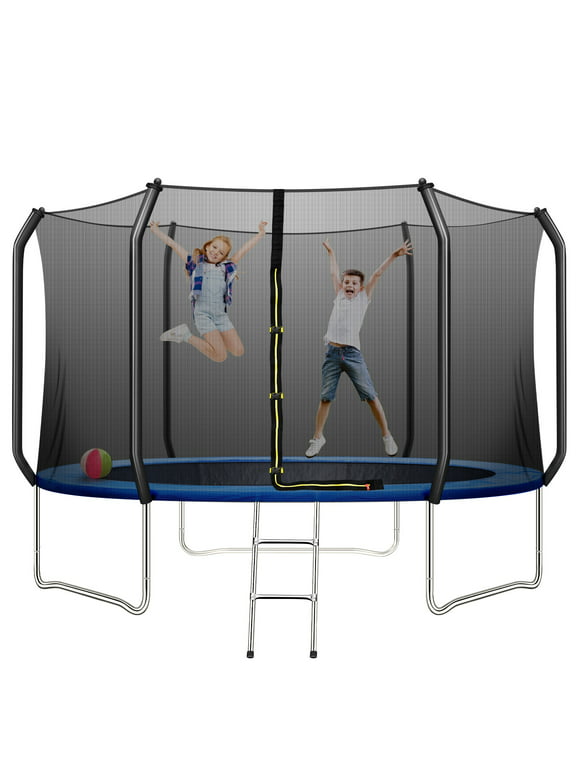 JINS&VICO 10FT Trampoline for Kids/Adult with 6FT Enclosure Net, 661LBS Capacity 3-4 Kids, High Waterproof Mat and Inclined Ladder, Outdooe/Indoor Park Kindergarten
