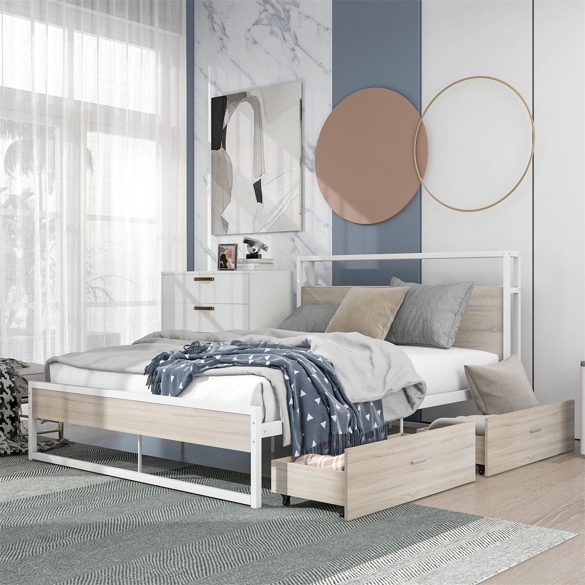 JINS&VICO Full Size Platform Bed with Sockets and USB Ports, Metal Bed ...
