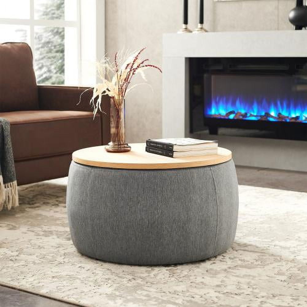 JINS&VICO Modern Round Fabric Storage Ottoman Foot Rest, Coffee Table