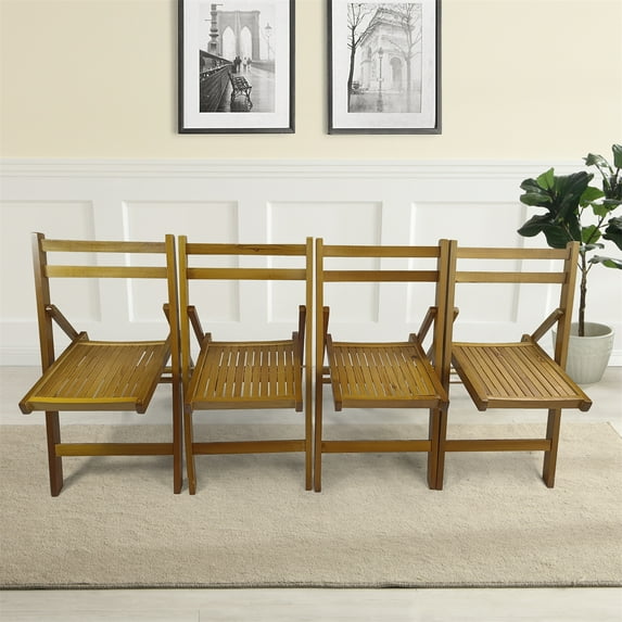 JINS&VICO Set of 4 Folding Chairs Wood Folding Chairs 4 Pack,Folding Chairs with Comfortable Slatted Seat and Open Back,Foldable Chairs for Dining Room Outside Indoor, Teak