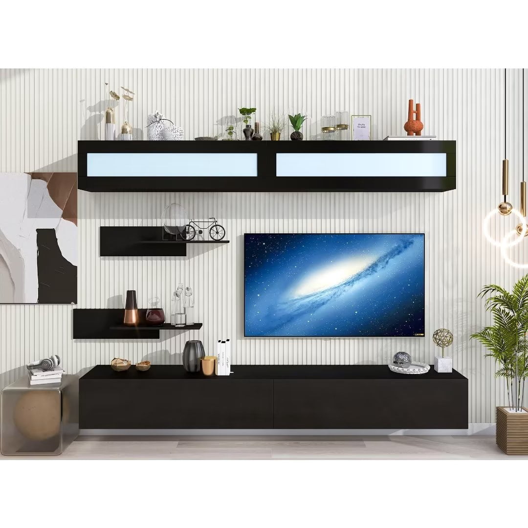 High Gloss Floating TV Stand for 95+ Inch, LED-lit Wall Mount ...