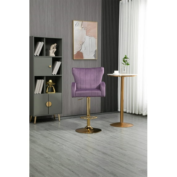 JINS&VICO Velvet Accent Chair,Modern Button Tufted Wingback Chair Vanity Chair with Arms,Upholstered Tall Back Desk Chair with Solid Wood Legs,Dining Chair for Living Room Bedroom Waiting Room,Purple