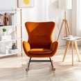 thumbnail image 1 of JINS&VICO Velvet Rocking Chair, Upholstered Rocking Chair with High Backrest and Armrest, Accent Armchair with Metal and Wood Base, Comfy Armchair for Living Room Bedroom Office, Orange, 1 of 7