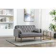 thumbnail image 1 of JINS & VICO Velvet Sofa, Button Tufted Couch with 2 Pillows, Armrest, Back and Metal Feet, Upholstered Loveseat Sofa for Living Room Bedroom Office, Easy Assembly, Grey, 1 of 3