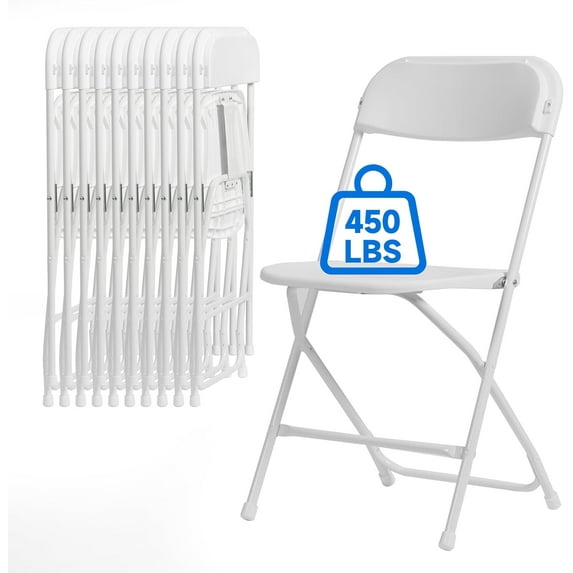 JINSEED 10 Pack Plastic Folding Chair, Lightweight Portable Party Banquet Event Chairs for Outdoors, 450 LB Capacity, White