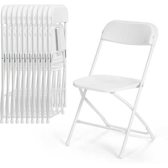 JINSEED 10 Pack Plastic Folding Chair, Lightweight Portable Party Banquet Event Chairs for Outdoors, White